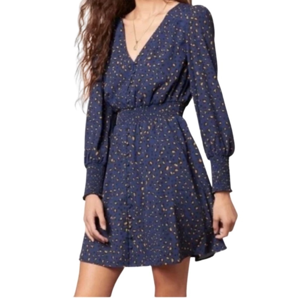 BB Dakota Steve Madden Cheetah Pray Long Sleeve Mini Dress. Size XL. Blue.